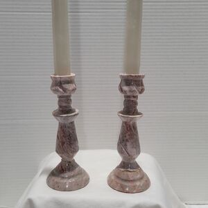 Vintage Pink Marble Candlesticks 6" Natural Stone